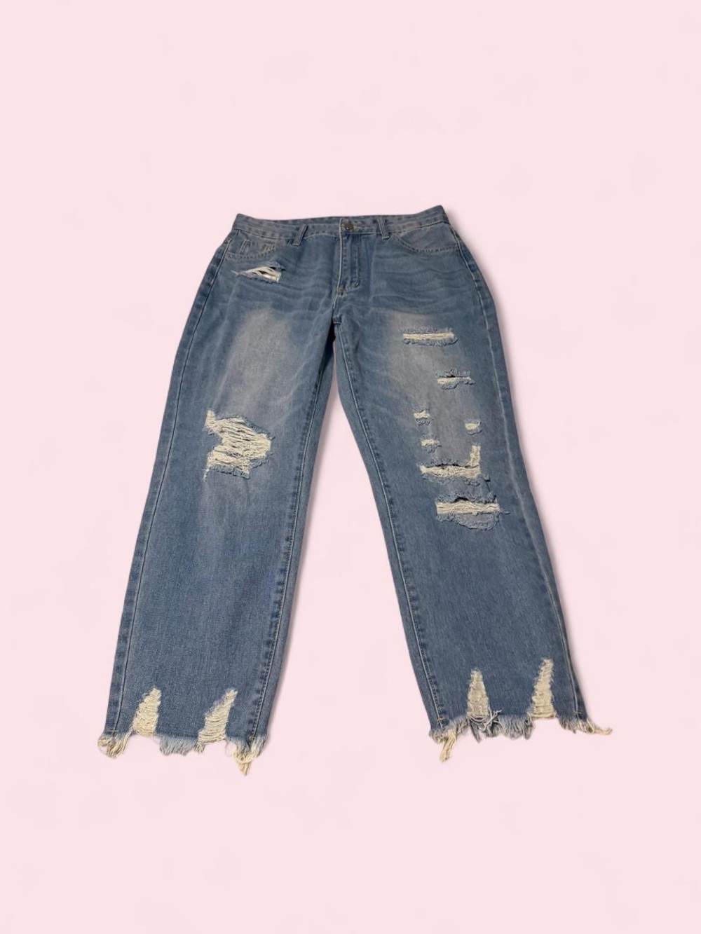 SHEIN Light Blue Distressed Boyfriend Jeans